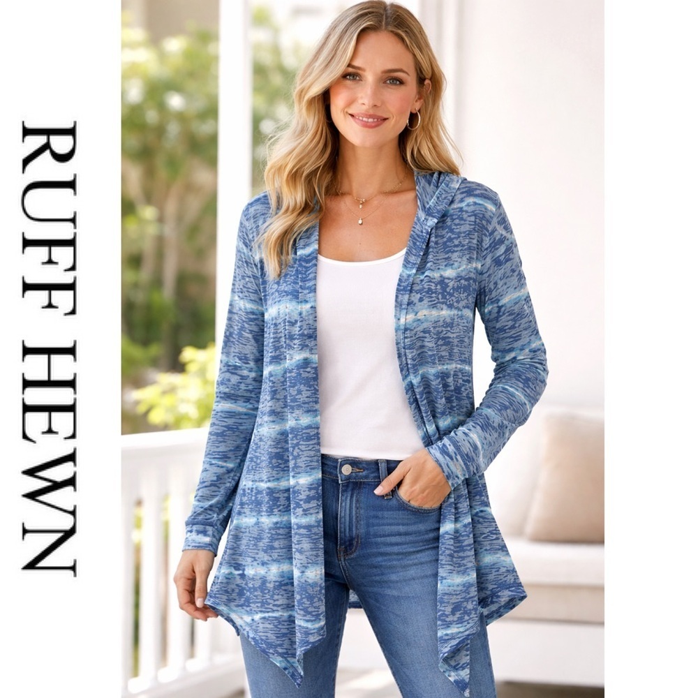 RuffHewn blue/white tie dye hooded open Cardigan